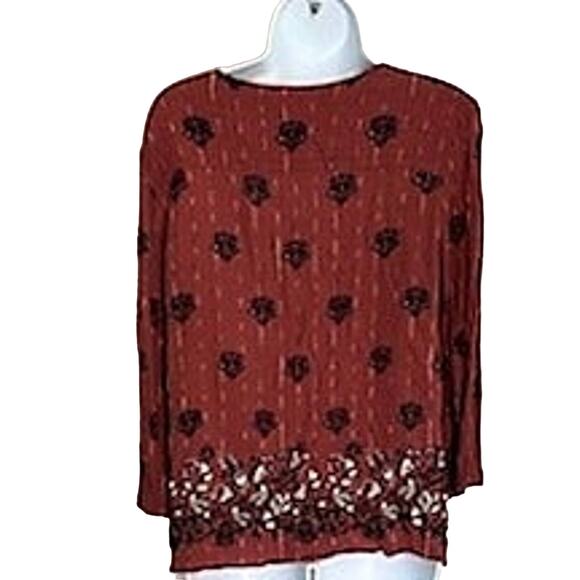 Magnolia Grace Size M Rust Color w/ Black Print Rayon Boho Tunic Blouse - Picture 2 of 8